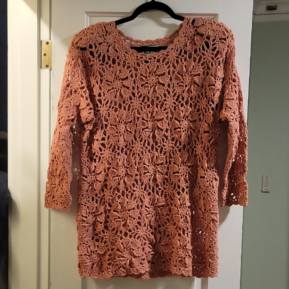 Vintage Forenza Terracotta Coral Pink Crochet Lace Tunic - S